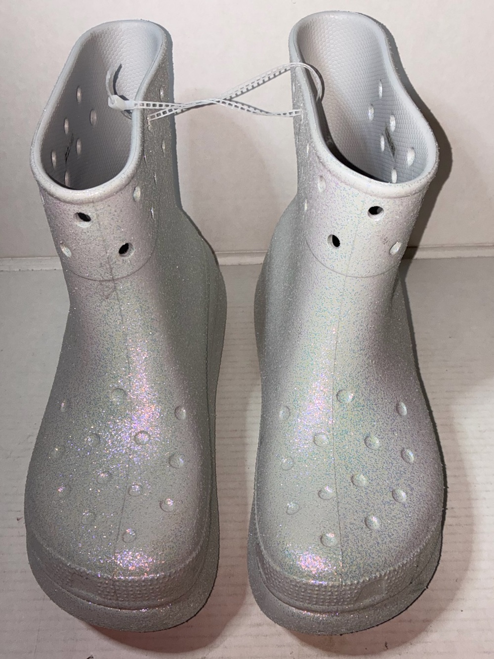 Crocs Crush Glitter Silver Platform Boots Mens Sz 13 Unisex LGBTQ+ Women Sz 15
